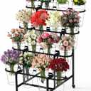 4 Tier Flower Display Stand, Metal Flower Bar Stand for Fresh Flowers Without 16pcs Buckets, Heavy Duty Garden Flower Cart Display Stand with Wheels