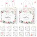 Kolldenn 12 Pcs Clear Wedding Gift Bags with Handle for Hotel Guests Thank You for Celebrating with Us Wedding Welcome Bags for Bridal Shower Party Favor, 7.87 x 7.87 x 3.15 Inches(Flowers)