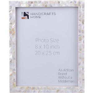 Handicrafts Home Mother of Pearl Picture Frame 8x10, Decorative Photo Frame for Tabletop or Wall, Handmade Shell Mosaic Frame, Modern Home Decor, Gift Picture Frame, White