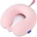Fabuday Memory Foam Neck Pillows for Travel - Airplane Pillows for Sleeping with Attachable Snap Strap Soft Washable Cover, Flight Pillow for Traveling, Car, Office, Provide Head Neck Support Pink