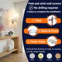 YHCDLAMP Peel and Stick Wall Sconces, No Drilling Stick On Wall Sconce, Wireless Battery Operated Wall Lights, Adhesive Wall Lamp with 10000mAh Battery Bulb for Bedroom Living Room Decor