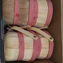 Geelin 12 Pcs Mini Wooden Berry Baskets with Handles Bulk 4.72 x 3.94 Inch Red Plaid Decorative Baskets Empty for Wedding Party Favors Picnic Picking Fruit Apple Strawberry Flower