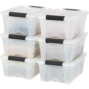 IRIS USA 13 QT Plastic Storage Box with Lid and Latches - 6 Pack - BPA-Free, Discreet Organizing Solution, Durable Nestable Stackable Containers, Secure Pull Handle - Pearl