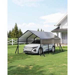 Garvee 10'x15' Metal Carport, Heavy Duty Car Ports Kit All-Weather for Pickup Trucks, Boats, RVs, Tractors, Reinforced Frame with Anchors