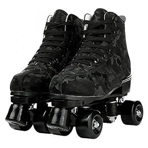 Roller Skates Men with Light Up Wheels Adult Quad Outdoor Skating for Women Youth Boys Girls(Black camo, 45-US:12)
