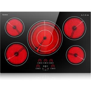 Karinear Electric Cooktop 30 Inch, Upgrade Sensor Touch 5 Burners Electric Stove Top, Built-in Ceramic Cooktop, Pause, Timer, Safety Lock, Triple Ring Expandable Burner,9000W, 220V