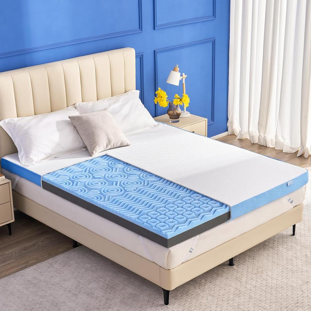 Extra Firm Mattress Topper Queen Size, 2026 Upgraded 4 Inch 7-Zone Egg Crate Cooling Gel Memory Foam Bed Topper for Pressure Relief and Back Pain, Mattress Pad, Washable Cover