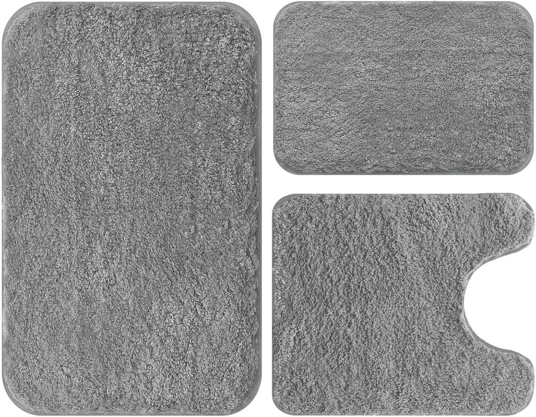Ultra Soft Microfiber Bathroom Rug Set 3 Pieces - Non Slip Quick Dry Bath Mats for Bathroom Floor, Absorbent Shower Rugs with 20x32"/17x24"/20x24", Machine Washable Bath Rugs for Tub, Shower, Vanity