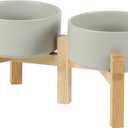 Ceramic Raised Double Bowls Set with Stand, 2 Heights Elevated, Food & Water Bowls for Small Breed Dogs, Weighted Dog Dishes, Pet Bowl(6.1'',28.7oz, Grey)