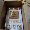 Table Candlesticks Candelabra Home Party Wedding Dining 5-Arm Candle Holder, White/Gold