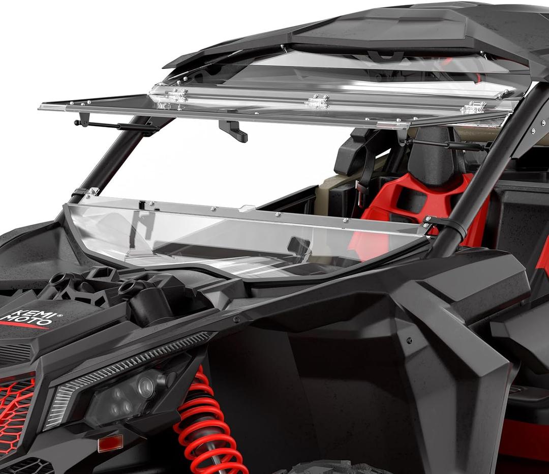 KEMIMOTO X3 Flip Windshield Compatible with Can-Am Maverick X3 & X3 Max, Scratch Resistant Hard Coated 1/4" Thick Polycarbonate Front Full Windshield 2024 Upgraded Version (Clear)