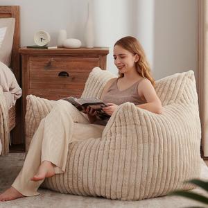 Achicsofar Giant Bean Bag Chairs for Adults Teens, Large Bean Bag Sofa Chairs with Filling Comfy Fuzzy BeanBag Chair with Armrests for Bedroom Living Room Reading