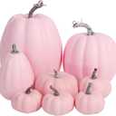 FOIMAS Pink Artificial Pumpkin,8pcs Lifelike Faux Pumpkins Decor for Halloween Thanksgiving Fall Party Harvest Table Decoration Supply