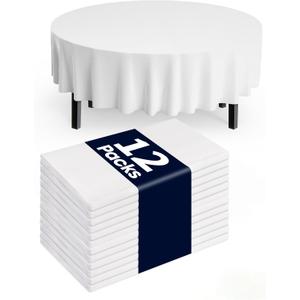 Pureegg Plastic Table Cloth Disposable 12 Pack, 84'' Round Table Cloths, Party, Picnic, Wedding, Decorative Tablecloths, Round, White Plastic Cover, Leakproof & Sturdy, White