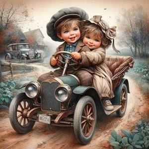 4 x GXGLLPZBY 5D Diamond Painting Kits for Beginners, DIY Retro Car Diamond Art Kits for Adult, Suitability Full Round Diamond Dot Gem Art Kits, Home Wall Decoration 13.78x13.78 Inches