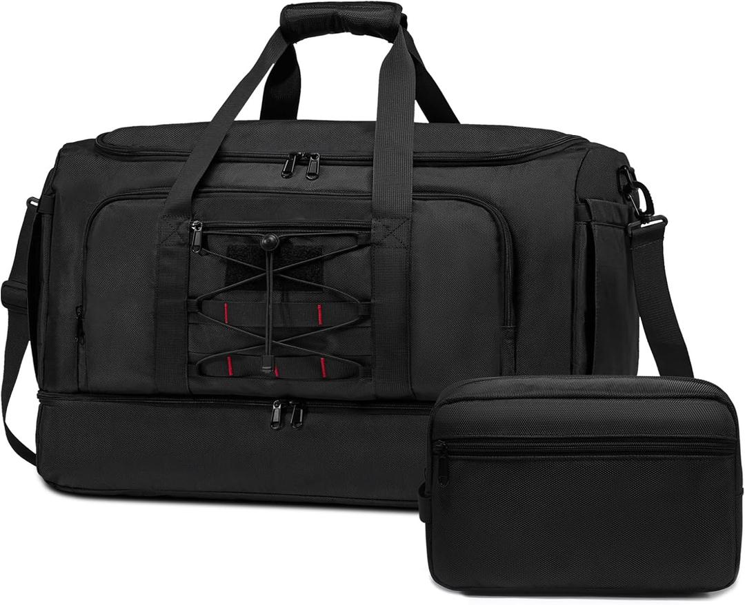 Travel Bag for Men Women, Duffle Bag & Gym Bag with Shoe Compartment, Weekender Overnight Bag with Toiletry Bag and Carry on Bags for Travel, Flight Airplane, Fit Trip, Gym, Yoga, Black