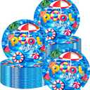 50 Pcs Pool Party Tableware Plates,Pool Party Supplies Beach Party Supplies,7"Summer Pool Party Paper Plates for Summer Beach Theme Pool Birthday Party Decorations