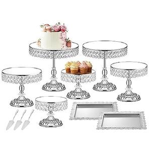 12 Pieces Silver Cake Stand Set, Vintage Cake Display Stand with Crystal Edge and Cupcake Display Tray, Dessert Table Display Set for Wedding Party Baby Shower Anniversary Celebration