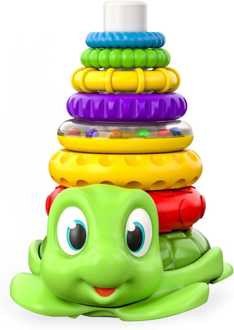 Move2Play Stacking Toy, Includes 7 Unique Rings, Montessori Development, Baby Toy, Gift for 1 Year Old Boys & Girls, Ages 0-6+, 9, 10, 12, 18+ Months (Turtle Stacker)