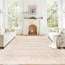 BILEEHOME Pink Washable 9x12 Area Rugs for Living Room Big Girls Bedroom Blush Pink Low Pile Soft Non Slip Neutral Boho Floral Extra Large Area Rug for Nursery Playroom Dining Room, 9x12