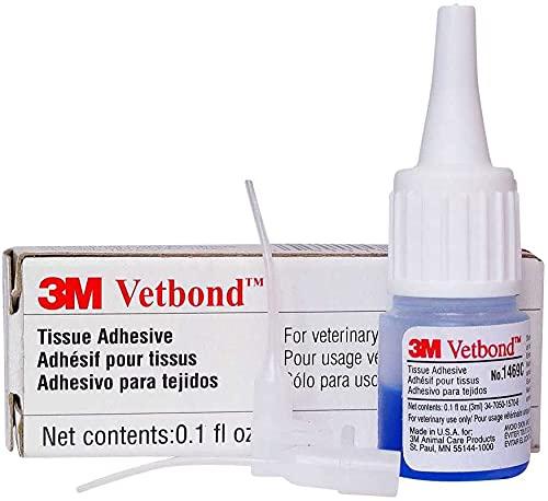 3M Vetbond Tissue Adhesive 0.1 oz (3 mL)  Fast-Acting Veterinary Wound Glue for Pets, Surgical-Grade Skin Adhesive Sealant with Blue Tint for Precise Application, Includes Reusable Applicator Tips