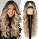 Ombre Blonde Wig for Women Long Wavy 4x1 Lace Natural Hairline Glueless for Beginners Middle Part Synthetic for Daily Party Use 26Inch