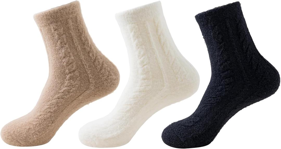 Womens Cozy Crew Socks Soft Winter Sleeping Christmas Fuzzy Ankle Socks 3 Pairs Size 5-10 (Solid Color a)