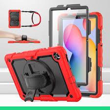 SEYMAC stock Case for Samsung Galaxy Tab S6 Lite 10.4 (2024-2020) with Screen Protector Pencil Holder [360 Rotating Hand Strap] &Stand, Drop-Proof Case for Galaxy Tab S6 Lite Tablet, Red/Black