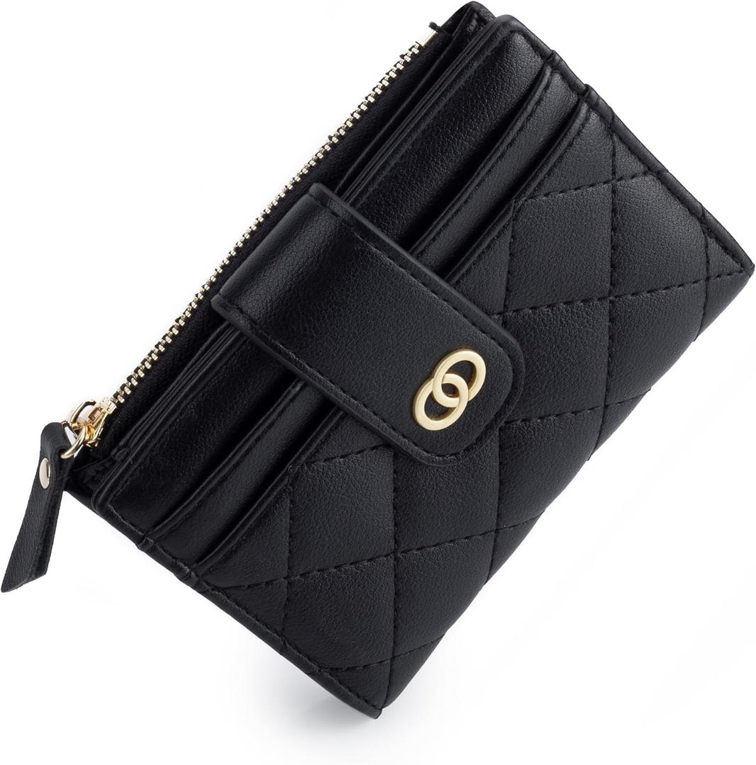 WEILIAN Small Black Wallet for Women Faux Leather RFID Blocking Slim Bifold Wallet Ladies Wallets with Card Slots and Zip Coin Compartment