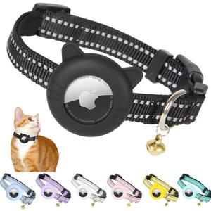 Airtag Cat Collar,Reflective Cat Tracker Collar with Air Tag Holder and Safety Elastic Band,Breakaway GPS Collars for Girl Boy Cats,Kittens and Puppies (Black, Extra Small)