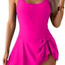 Eomenie One Piece Swimdress Swimsuits for Women Tummy Control Swim Dresses Skirt Bathing Suit (Pink, L)