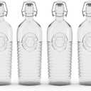 Nicunom 4 Pack Flip Top Glass Bottle, 40 Oz. / 1.2 Liter Clear Glass Pitcher Airtight Seal Swing Top Brewing Bottle for Beverages, Oils, Kombucha, Beer, Kiefer, Water, Soda