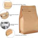 Resealable Side Zipper Coffee Bags with Degassing Valve, High Barrier Natural Kraft Coffee Pouches with Aluminum Foil Liner, Ziplock Food Storage Bags, Longer Shelf Life (100, 4oz/0.25lb)