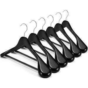 HOUSE DAY High-Grade Suit Hangers, Wide Shoulder Wooden Hangers with Non Slip Pants Bar, Smooth Finish 360 Swivel Hook Solid Wood Coat Hangers for Dress, Jacket, Heavy Clothes Hanger 6 Pack (Black)