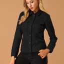 Allegra K Women's Faux Suede Turn-Down Collar Shacket Flap Pockets Snap Button Western Jacket (Black, L)