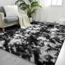 FlyDOIT Large Area Rugs for Living Room, 5x8 Feet Tie-Dyed Black and White Shaggy Rug Fluffy Throw Carpets, Ultra Soft Plush Modern Indoor Fuzzy Rug for Bedroom Girls Kids Nursery Room Dorm Home Decor