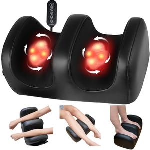 Electric Foot Massager Machine with Heat, Shiatsu Kneading Feet and Calf Massagers for Relaxation, Plantar Fasciitis Relief, Deep Tissue Massage, Gifts for Mom & Dad, Wired Remote