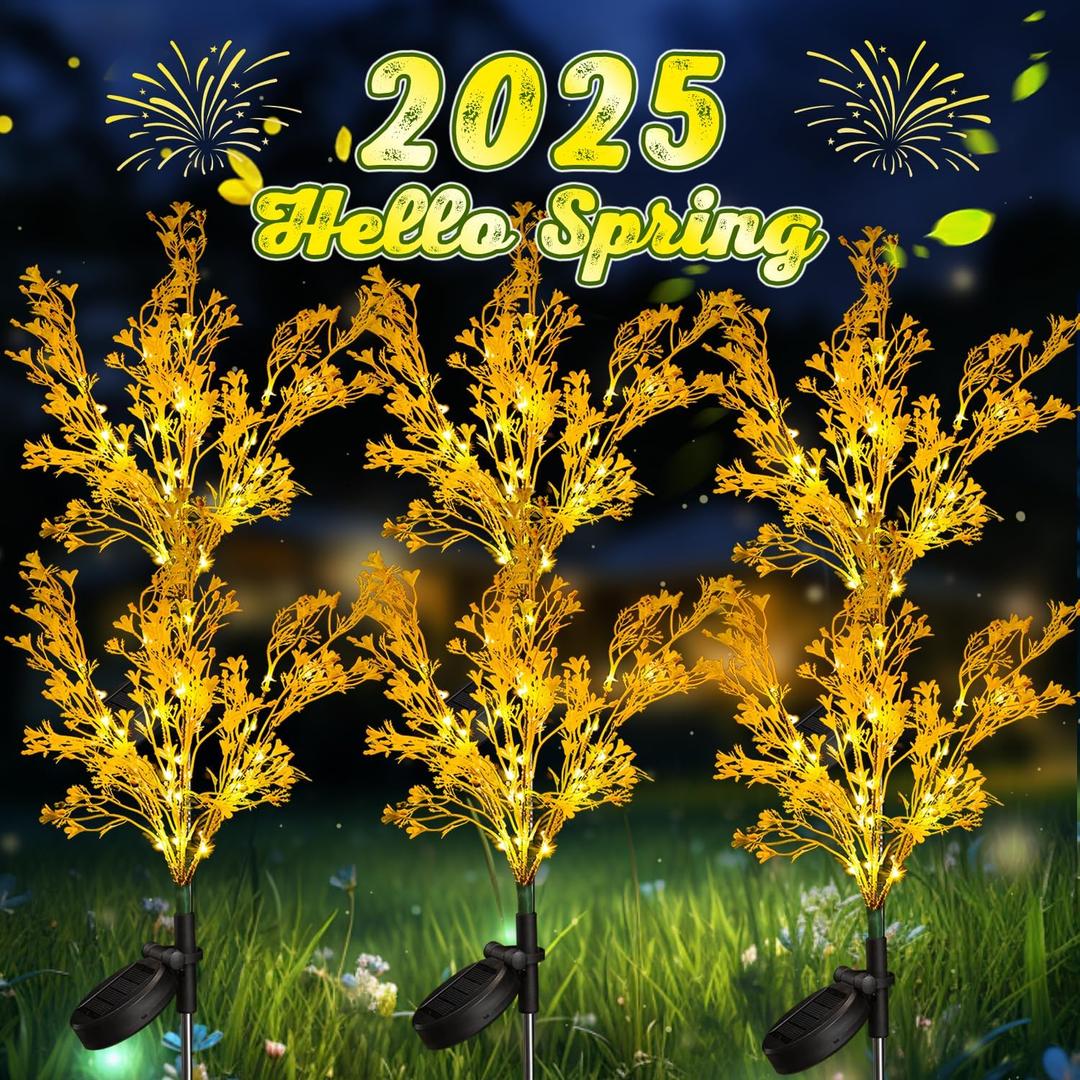 Neporal Golden Solar Flowers Outdoor Waterproof 6PK, 7-Stems Floral Solar Lights, Outdoor Garden, Yard, Patio Decor