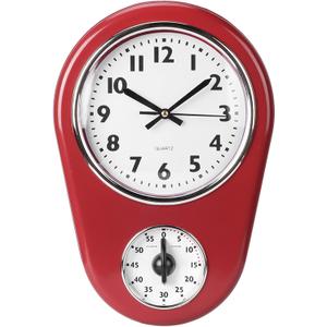 Retro Kitchen Timer Wall Clock,Hanging Clock with Timer | Hanging Clock | Home & Office | Bathroom & Kitchen | Indoor Decor | Classic Style(Red)