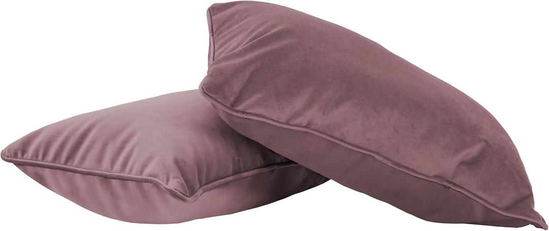 FDP 12" x 20" Velvet Rectangle Lumbar Pillow Set with Piping Decorative Throw Pillow for Home Dcor in Living Room, Bedroom or Lounge (2-Pack) - Mauve, 15159-112