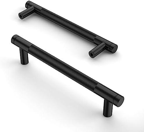Asidrama 6 Pack 5 Inch(128mm) Matte Black Cabinet Pulls Knurled Cabinet Handles Cupboard Handles Kitchen Cabinet Hardware for Cupboard Drawer Pulls