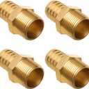 Brass Hose Barb Fitting, 1" Barb x 1" NPT Male Pipe Adapter Connector, Ideal for Air, Gas, Fuel, Oil (4-Pack)