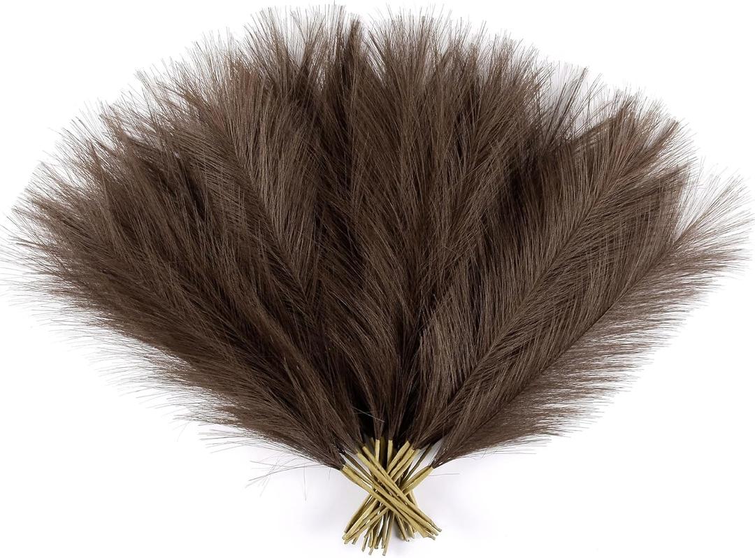 Dark Brown Pampas Grass Decor, 30 Pcs 17" Faux Pampas Grass Short Decor, Pompas Grass Flower Arrangement and Vase Filler for Boho Home Wedding Decoration