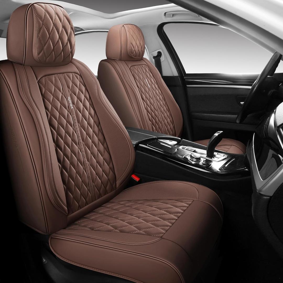 Full Coverage Leather Car Seat Covers Full Set,Wateroroof Seat Covers for Cars,Trucks,Sedans,Luxury Brown Seat Cover,Car Seat Protector,5 Seats Car Seat Cushion