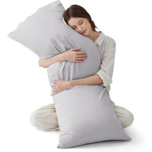 Bedsure Body Pillow Cover, Cooling Body Pillow Pillowcase for Hot Sleepers, Rayon Derived from Bamboo, PureWoven Silky Soft Long Pillow Case Cover with Envelope Closure, Light Grey, 20x54 Inches