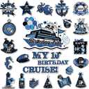 10th Birthday Cruise Door Magnets Decorations, Blue Black Silver Happy 10th Birthday Cruise Ship Door Decor Magnetic for 10th Boys Girls Anniversary Party Supplies Door Refrigerator Fridge Car Kitchen