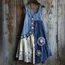 Floral Denim Textile Lace Hem Patchwork Tank Top  XL, 