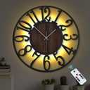 LEIKE Large Wall Clock 20'' Lighted Rustic Wood Clock with Remote Timer, Silent Battery Operated Modern Oversized Wall Clock for Living Room, Bedroom, Farmhouse, Home Decor, Large Number Display
