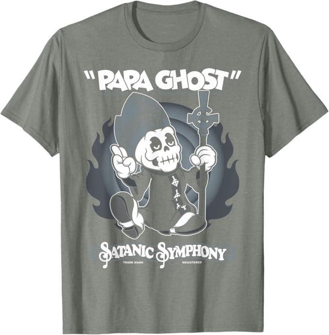 Papa Ghost - Vintage Cartoon Satanic Symphony Creepy Cute T-Shirt Large