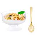 WDF 7oz Clear Dessert Cups Disposable - 96 Pack Dessert Cups With Mini Gold Spoons Plastic Parfait Cups Medium to Large 48 Ice Cream Plastic Cups & 48 Gold Tasting Spoons for Party & Thanksgiving